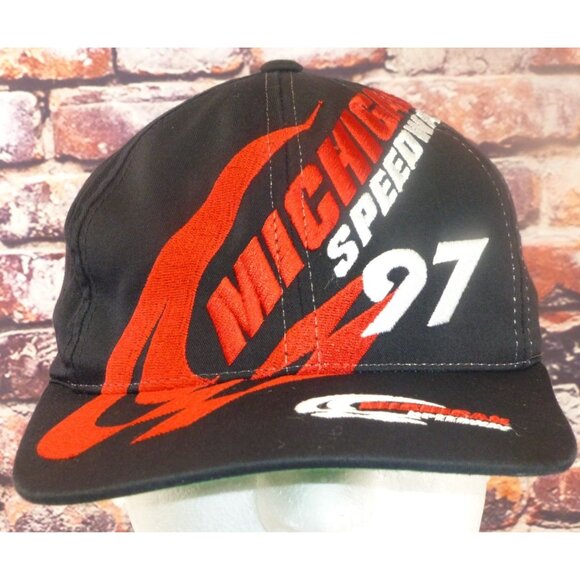 American Needle Michigan Speedway 97 Hat Black Red Adjustable Baseball Cap - Picture 1 of 9